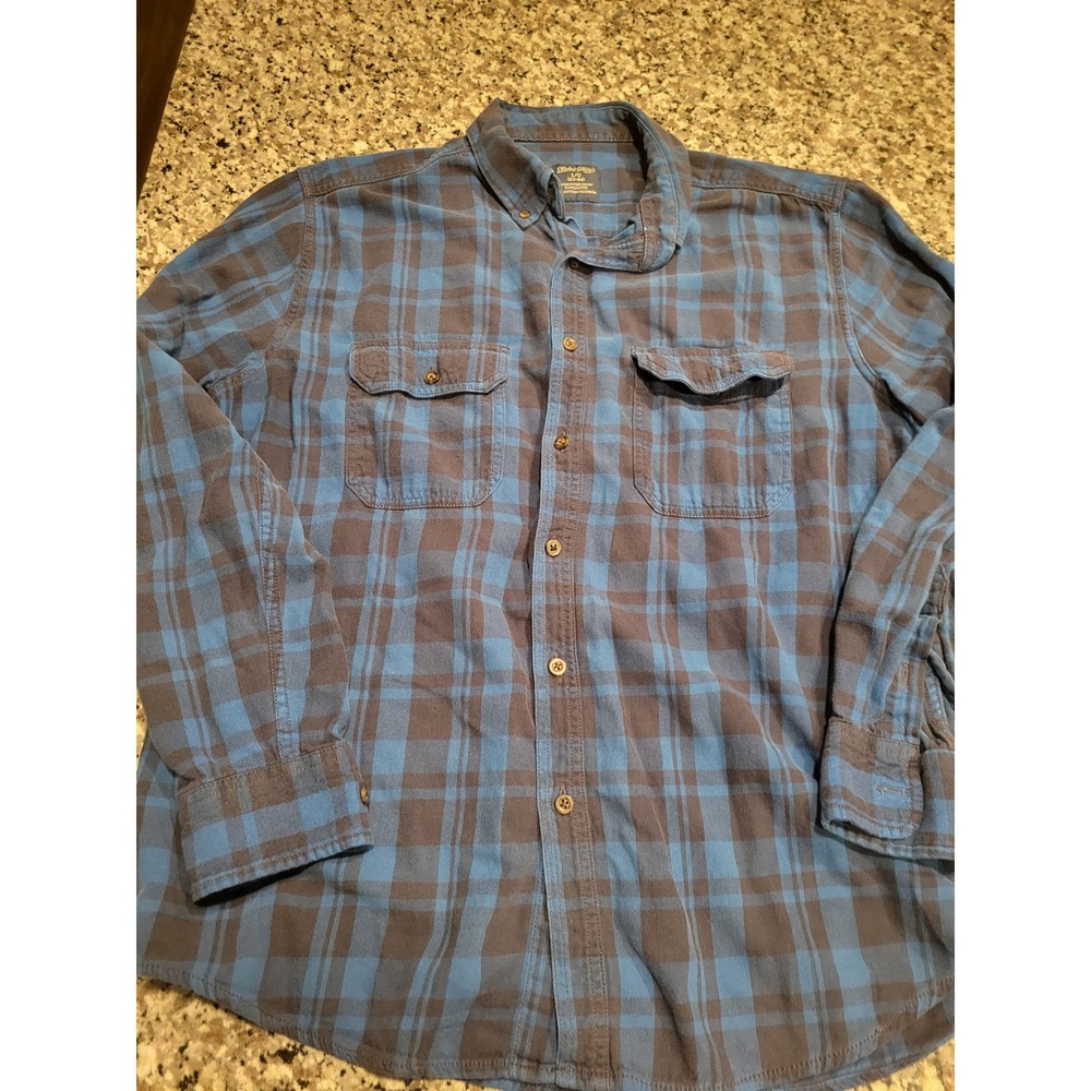 Faded Glory Mens Blue Black Plaid Flannel Shirt L 42-44 Cotton FM46Y020‎ LS